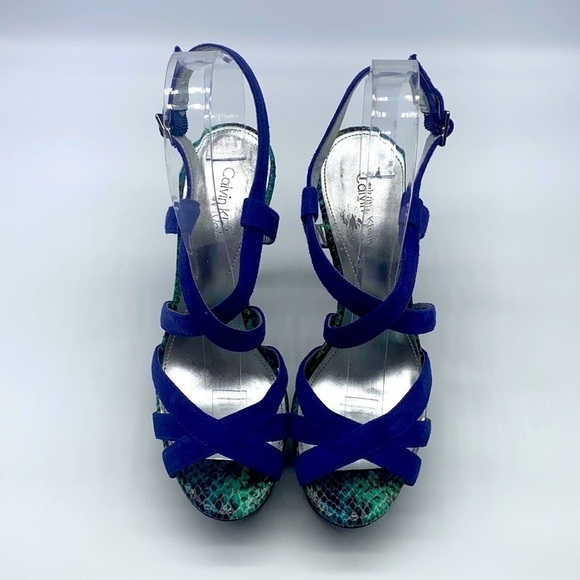 Calvin Klein - Kamille Teal / Blue and Black Snakeskin Platform Sandal Size 6 - Picture 2 of 15